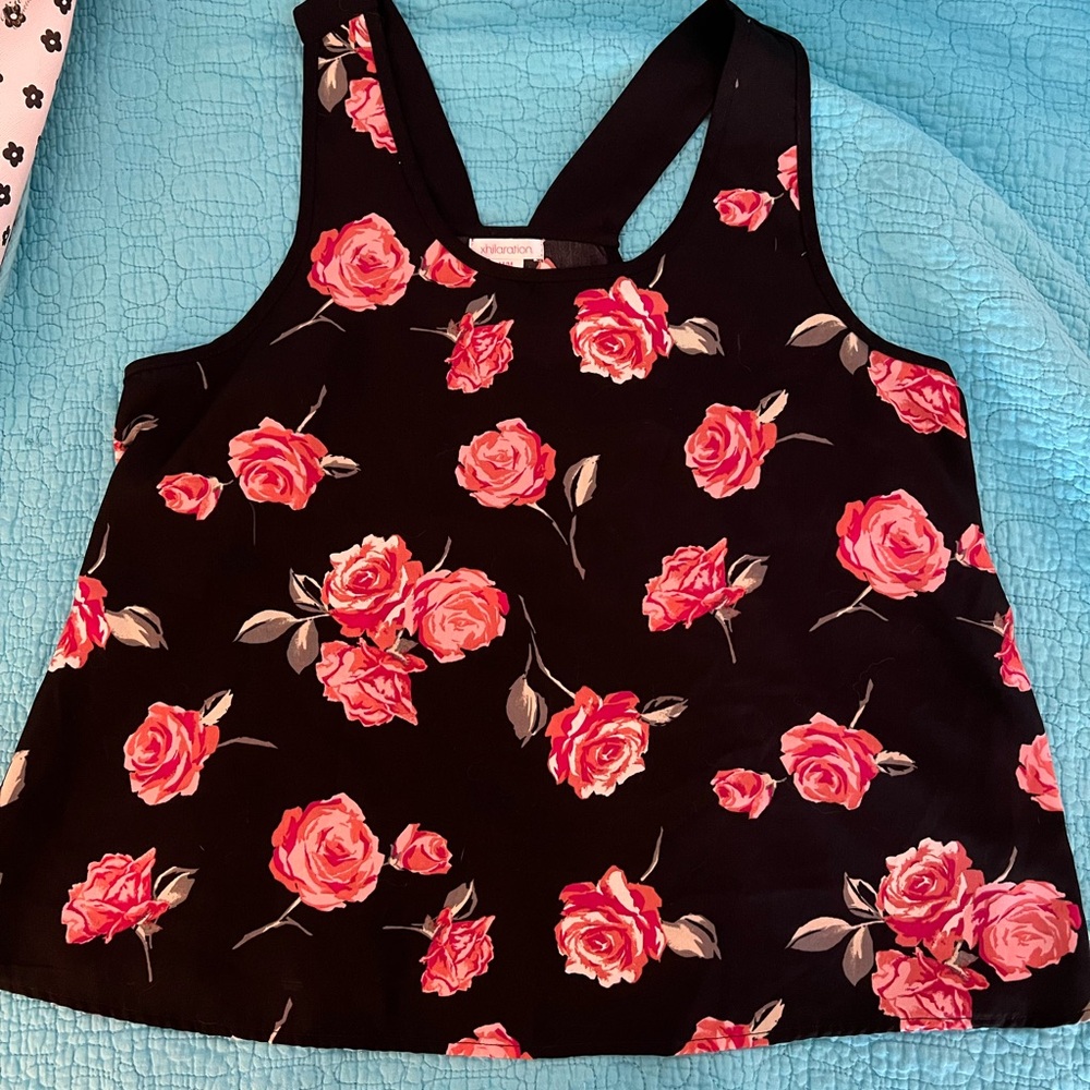 Xhilaration Floral Black and Pink Women's Top